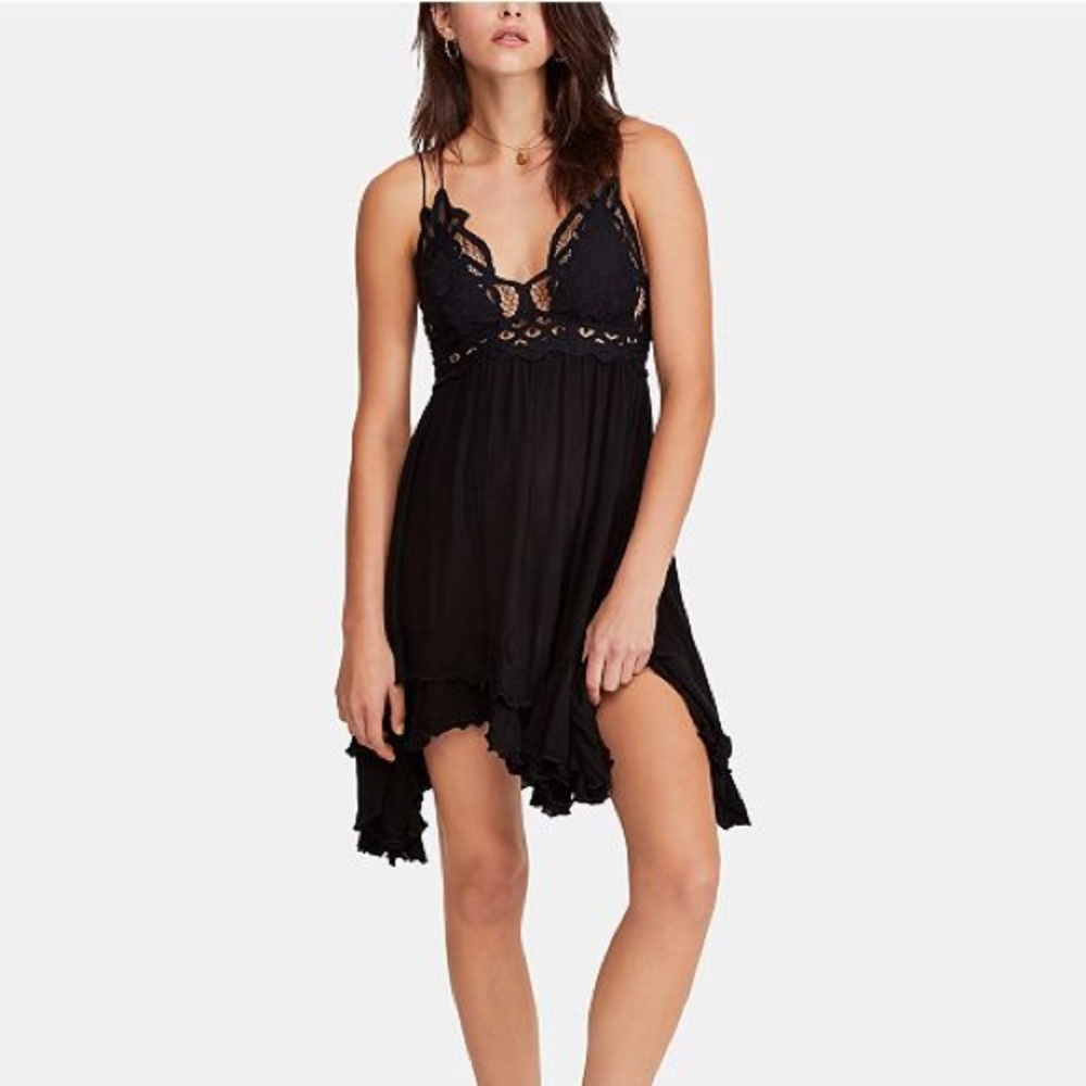 Adella Black Crochet Ruffled Dress